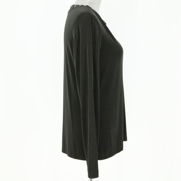 Chicos Travelers Top 2 Womens Large 12 Dark Gray Blouse Studs Slinky Career - Picture 6 of 12